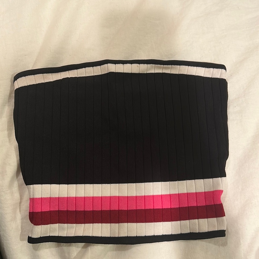 black lined superdown tube top size small with white red pink lines